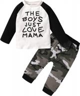 fall winter outfit set for baby boys: long sleeve letter print t-shirt and camouflage pants with cool tops logo