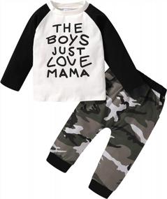 img 4 attached to Fall Winter Outfit Set For Baby Boys: Long Sleeve Letter Print T-Shirt And Camouflage Pants With Cool Tops