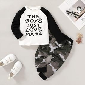 img 3 attached to Fall Winter Outfit Set For Baby Boys: Long Sleeve Letter Print T-Shirt And Camouflage Pants With Cool Tops
