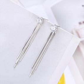 img 1 attached to 7MM Cubic Zirconia Crystal Tassel Earrings With Bright Sparkle For Wedding, Long Drop Earrings For Brides, Women And Girls