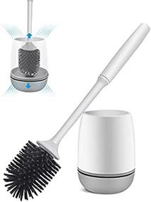 img 1 attached to Silicone Bristle Toilet Bowl Brush and Holder Set by PowerDoF - Sturdy Cleaning Brush with Quick-Drying Holder for Bathroom Storage and Organization