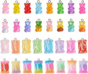 img 4 attached to Colorful Gradient Gummy Bear Resin Pendants With Glitter - Perfect For DIY Jewelry Making