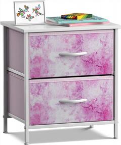 img 2 attached to Sorbus 2-Drawer Nightstand: Steel-Framed Bedside Furniture With Wood Top & Easy Pull Fabric Bins - Perfect Dresser & Chest For Home, Bedroom, Office & College Dorm