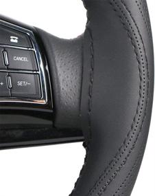 img 1 attached to 🚗 O SHI CAR 15 Inch 3D Universal Artificial Leather Steering Wheel Cover: Non-Slip Black, Needle &amp; Thread Stitch On Wrap