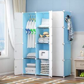 img 3 attached to Portable Cube Storage Organizer Wardrobe Dresser Closet Pantry Cabinet - 12 Cubes | Blue | 42X14X56 Inches | YOZO Brand