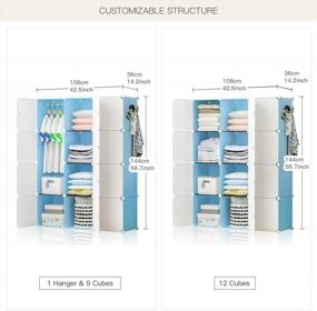 img 1 attached to Portable Cube Storage Organizer Wardrobe Dresser Closet Pantry Cabinet - 12 Cubes | Blue | 42X14X56 Inches | YOZO Brand