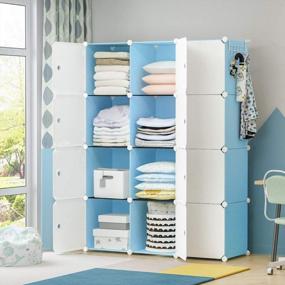 img 4 attached to Portable Cube Storage Organizer Wardrobe Dresser Closet Pantry Cabinet - 12 Cubes | Blue | 42X14X56 Inches | YOZO Brand