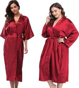 img 4 attached to Роскошное наслаждение комфортом с женской длинной сатиновой кимоно-халатом и ночной сорочкой.