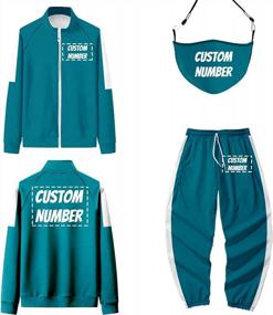 img 4 attached to Green 3-Piece Customizable Cosplay Tracksuit Set With Personalized Number/Text/Photo, Face Mask For Gaming Costume