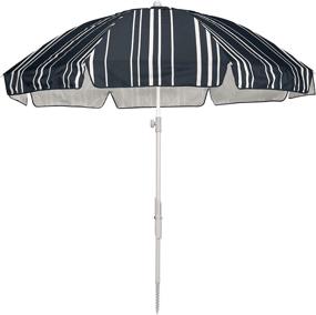 img 4 attached to Premium Navy Striped Beach Umbrella - Wind Resistant, Sand Anchor & UPF 50+ Sun Protection For Picnic, Backyard & Lawn