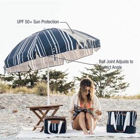 img 1 attached to Premium Navy Striped Beach Umbrella - Wind Resistant, Sand Anchor & UPF 50+ Sun Protection For Picnic, Backyard & Lawn