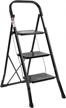 acstep folding 3 step ladder with handgrip and anti-slip sturdy pedals - lightweight and portable steel stool for household and office - holds up to 300 lbs. logo