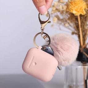 img 3 attached to OULUOQI Cute Silicone AirPods Case With Pom Pom Keychain - Compatible With Apple AirPods 1 & 2 (Visible Front LED)