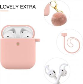 img 1 attached to OULUOQI Cute Silicone AirPods Case With Pom Pom Keychain - Compatible With Apple AirPods 1 & 2 (Visible Front LED)