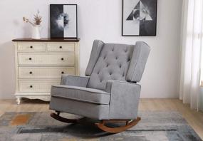 img 2 attached to Dolonm Nursery Rocking Chair Upholstered Mid Century Modern Rocker Oversized Wingback Armchair For Living Room With Two Legs Option, Light Grey