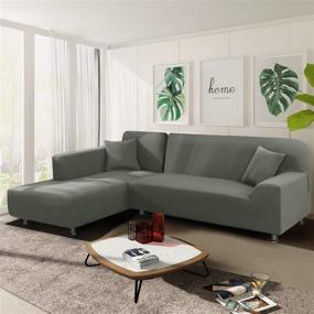 img 3 attached to Olive Green NAISI Sectional Couch Cover - 2 Pieces Sofa Slipcover With Pillowcases | 3+3 Seater Furniture Protector.