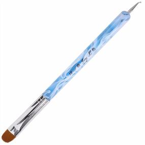 img 4 attached to #18 Blue Marble Ivy L 2-Way French Gel Acrylic Nail Art Kolinsky Brush With Dotting Tool For Professional Manicure Cuticle Clean Up Design