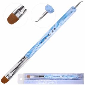 img 3 attached to #18 Blue Marble Ivy L 2-Way French Gel Acrylic Nail Art Kolinsky Brush With Dotting Tool For Professional Manicure Cuticle Clean Up Design