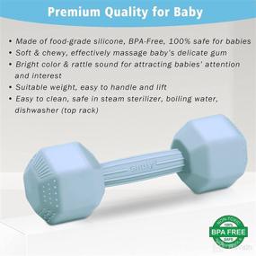 img 3 attached to 🧸 Blue Silicone Baby Dumbbell Teething Toy - Safe, 100% Food-Grade Infant Rattle for Boys and Girls - Promotes Sensory Development, Exercise, and Weight Training (1pcs 4.8oz)