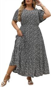img 4 attached to Nemidor Womens Plus Size Boho Ditsy Floral Print Casual Layered Flared Maxi Dress With Pocket NEM304