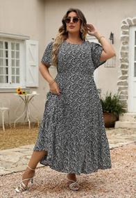 img 2 attached to Nemidor Womens Plus Size Boho Ditsy Floral Print Casual Layered Flared Maxi Dress With Pocket NEM304