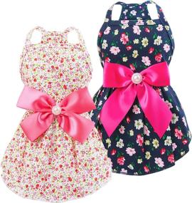 img 4 attached to 🌸 MSNFOASM 2pcs: Stylish Spring Summer Puppy Dog Dress with Cute Colored Sunflower Dog Bow Skirt for Small Girl Dogs
