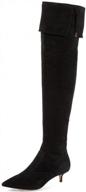 stylish ydn women's pointed toe over-the-knee high dress boots with kitten mid heel, wide calf, and zipper closure logo