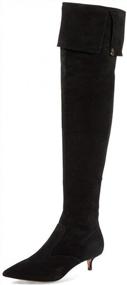 img 4 attached to Stylish YDN Women'S Pointed Toe Over-The-Knee High Dress Boots With Kitten Mid Heel, Wide Calf, And Zipper Closure