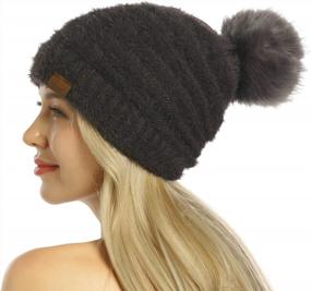 img 3 attached to Womens Fleece-Lined Winter Beanie Hat With Faux Fur Pompom, Chunky Slouchy Ski Cap For Warmth And Style By ViGrace