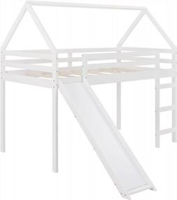 img 2 attached to Merax Wood Twin Loft Bed With Slide, House Bed With Slide, Roof And Ladder Easy Assembly, No Box Spring Needed (72''H, White)