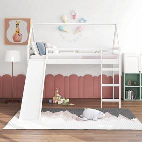 img 3 attached to Merax Wood Twin Loft Bed With Slide, House Bed With Slide, Roof And Ladder Easy Assembly, No Box Spring Needed (72''H, White)