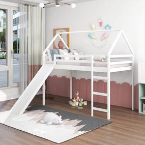 img 4 attached to Merax Wood Twin Loft Bed With Slide, House Bed With Slide, Roof And Ladder Easy Assembly, No Box Spring Needed (72''H, White)