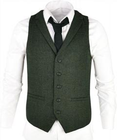 img 2 attached to Upgrade Your Style With VOBOOM Mens Herringbone Fullback Wool Tweed Suit Vest