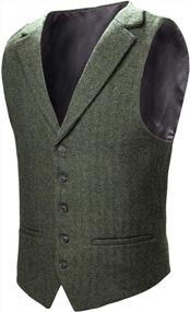 img 4 attached to Upgrade Your Style With VOBOOM Mens Herringbone Fullback Wool Tweed Suit Vest