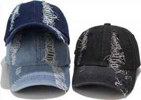 img 3 attached to 3 Pack Cotton Baseball Cap Dad Hat Vintage Distressed Low Profile Unstructured Adjustable For Women Men