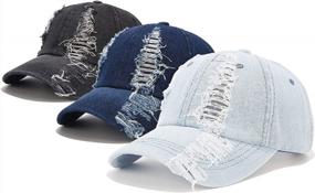 img 4 attached to 3 Pack Cotton Baseball Cap Dad Hat Vintage Distressed Low Profile Unstructured Adjustable For Women Men