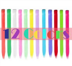 img 4 attached to 12-Piece Rainbow Hairpiece For Kids Girls & Women - Highlight Your Party With Multi-Color Synthetic Hair Extensions!