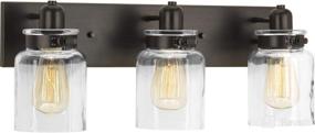 img 4 attached to 🚿 Antique Bronze Farmhouse Bath Vanity Light with Calhoun Collection and 3-Light Clear Glass