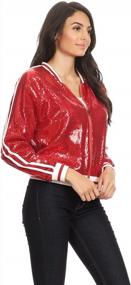 img 2 attached to Stylish Sequin Bomber Jacket With Track Stripes And Front Zip For Women By Anna-Kaci