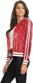 img 1 attached to Stylish Sequin Bomber Jacket With Track Stripes And Front Zip For Women By Anna-Kaci