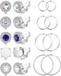9pairs clip on earrings for women opal faux pearl cubic zirconia non piercing spring hoop set - loyallook logo