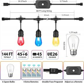 img 3 attached to Enhance Your Outdoor Ambiance With Mlambert'S Premium 3 Pack 48FT RGB Cafe String Lights - Dimmable, Shatterproof Edison Bulbs Perfect For Bistro, Backyard, And Garden - 144Ft Total Length