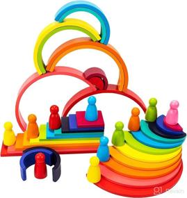 img 4 attached to 🌈 Montessori Educational Toy: XJYQJD Rainbow Stacking Wooden Building Blocks for 3-Year-Old Boys and Girls - Ideal Gift