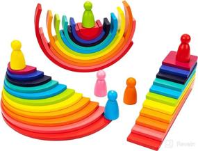 img 1 attached to 🌈 Montessori Educational Toy: XJYQJD Rainbow Stacking Wooden Building Blocks for 3-Year-Old Boys and Girls - Ideal Gift