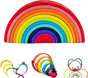 img 3 attached to 🌈 Montessori Educational Toy: XJYQJD Rainbow Stacking Wooden Building Blocks for 3-Year-Old Boys and Girls - Ideal Gift