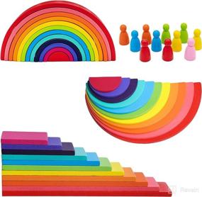 img 2 attached to 🌈 Montessori Educational Toy: XJYQJD Rainbow Stacking Wooden Building Blocks for 3-Year-Old Boys and Girls - Ideal Gift