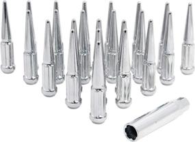 img 4 attached to Enhance Your Wheel's Style with 32 Chrome Spiked Metal Lug Nuts - M14x1.5 Thread, 4.4 Inch Tall, Closed End Bulge Acorn Spike Design - Complete Set with 1 Long Socket Key