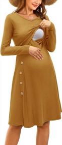 img 4 attached to Maternity Nursing Dress Knee Length Breastfeeding Short/Long Sleeve Women'S OUGES