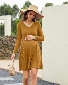 img 2 attached to Maternity Nursing Dress Knee Length Breastfeeding Short/Long Sleeve Women'S OUGES