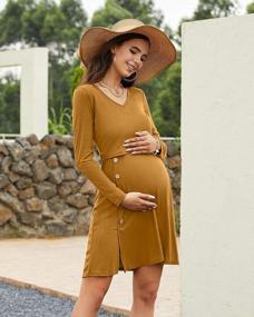 img 3 attached to Maternity Nursing Dress Knee Length Breastfeeding Short/Long Sleeve Women'S OUGES